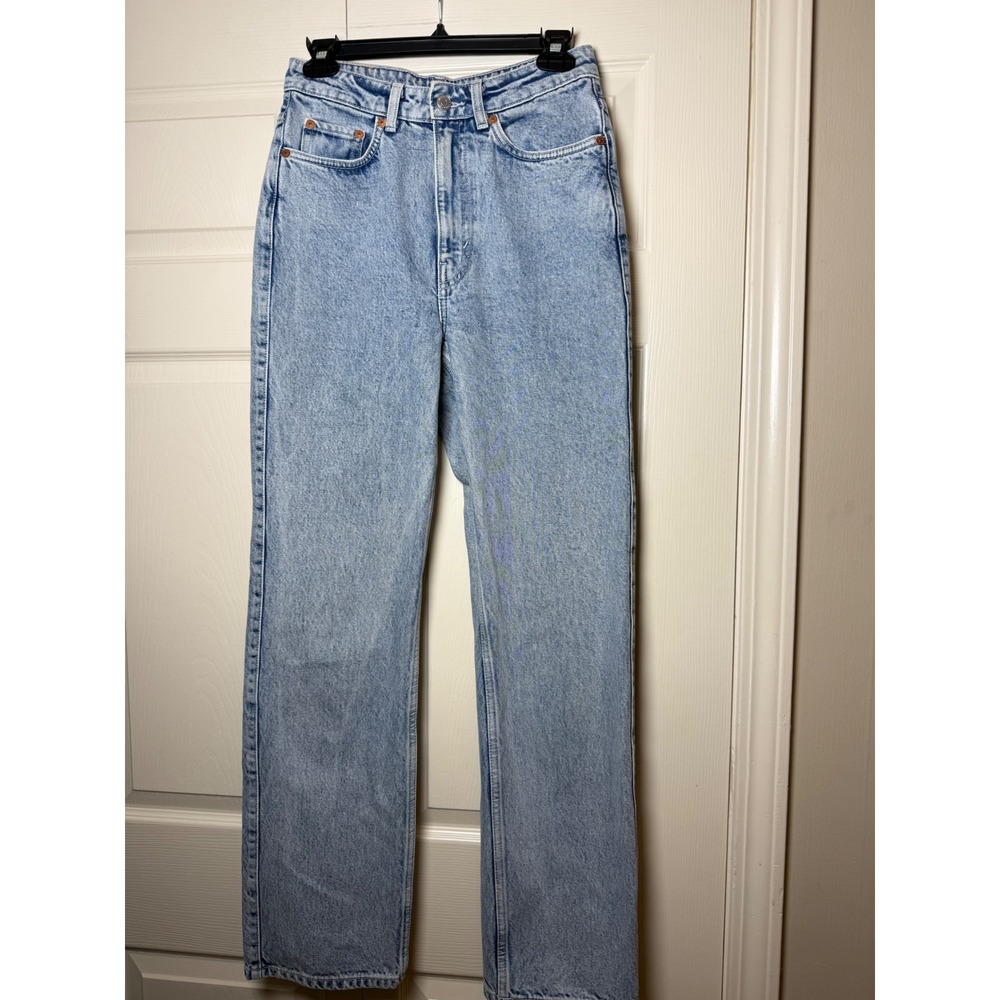 Weekday Rowe Extra High Straight Jeans Light Blue Acid Wash Denim W27 L32
